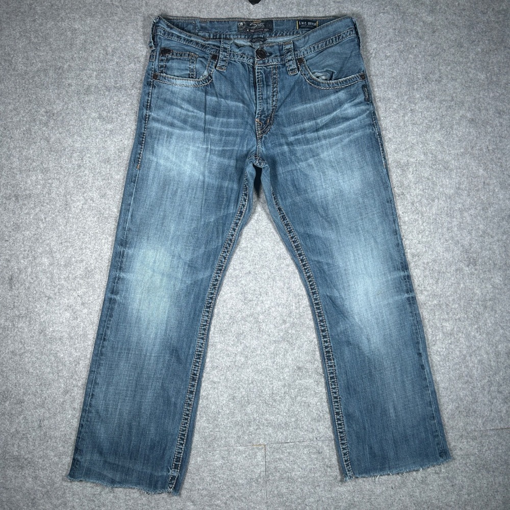 Silver Denim Jeans Mens 34x34 Blue Gordie Loose Fit Y2K Distressed